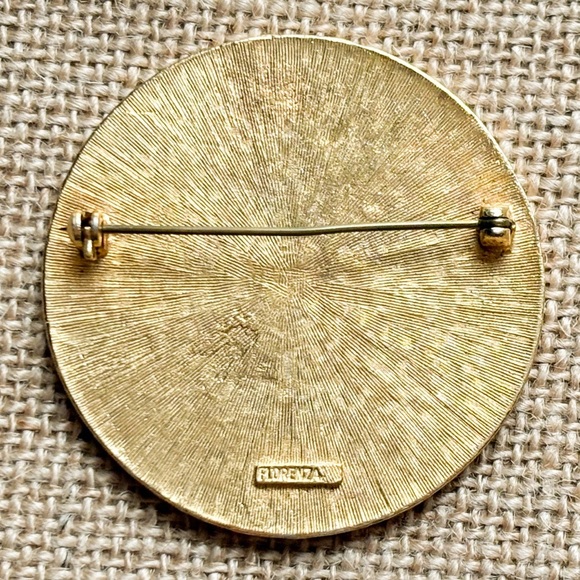 Vintage Florenza Purple Sky Tree Brooch Pin Round Enamel Art To Wear Whimsical - Picture 2 of 3